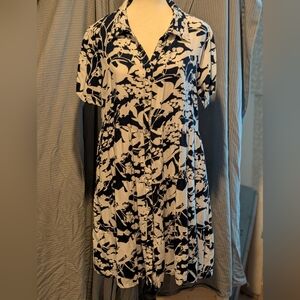 Elegant Monochrome Floral Midi Dress